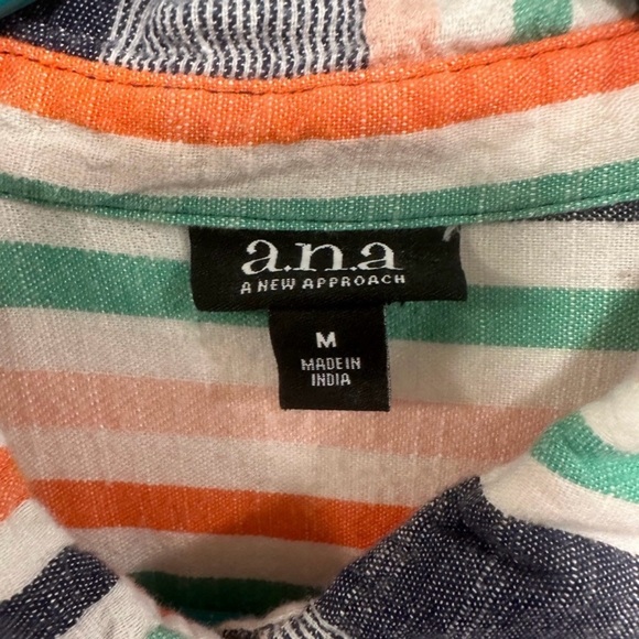 a.n.a Multicolor Striped beachy earthy casual Button-Down Shirt Size medium! - Picture 3 of 6